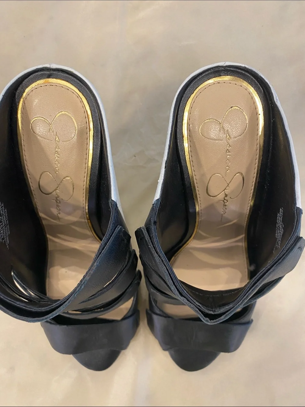 Jessica Simpson Black and White Strappy Wedge Sandals
